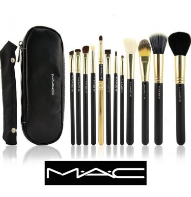 Set De 12 Brochas Mac Con Estuche De Cuero Maquillaje Profesional