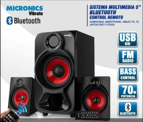 Parlantes Bluetooth Woofer 70W Micronics Vibrato FM USB Sonido fuerte y nítido Nuevos en Caja Delivery