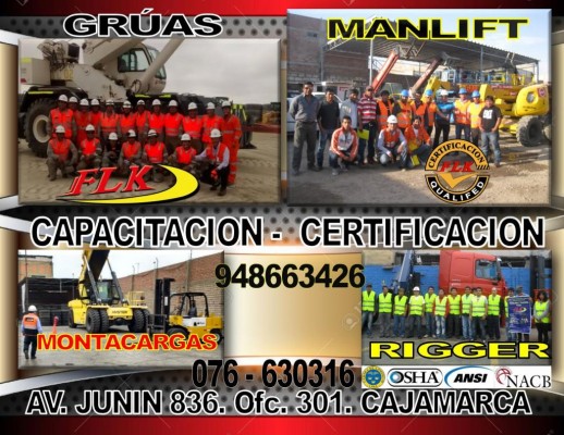 FORMACIONCAPACITACION CERTIFICACION DE OPERADORES DE GRUAS MONTACARGAS RIGGER. MINICARGADOR. CAJAMARCA. PERU LIMA.